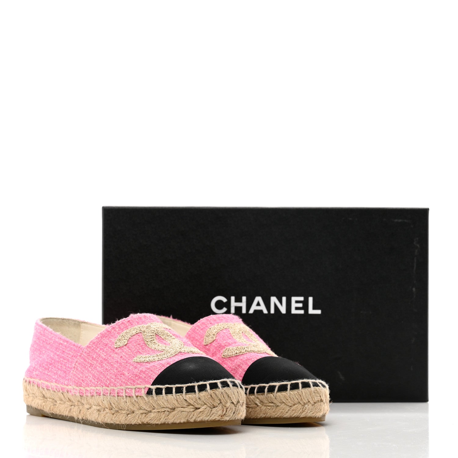 Chanel Tweed Grosgrain CC Espadrilles 36 Pink Black 9 of 9