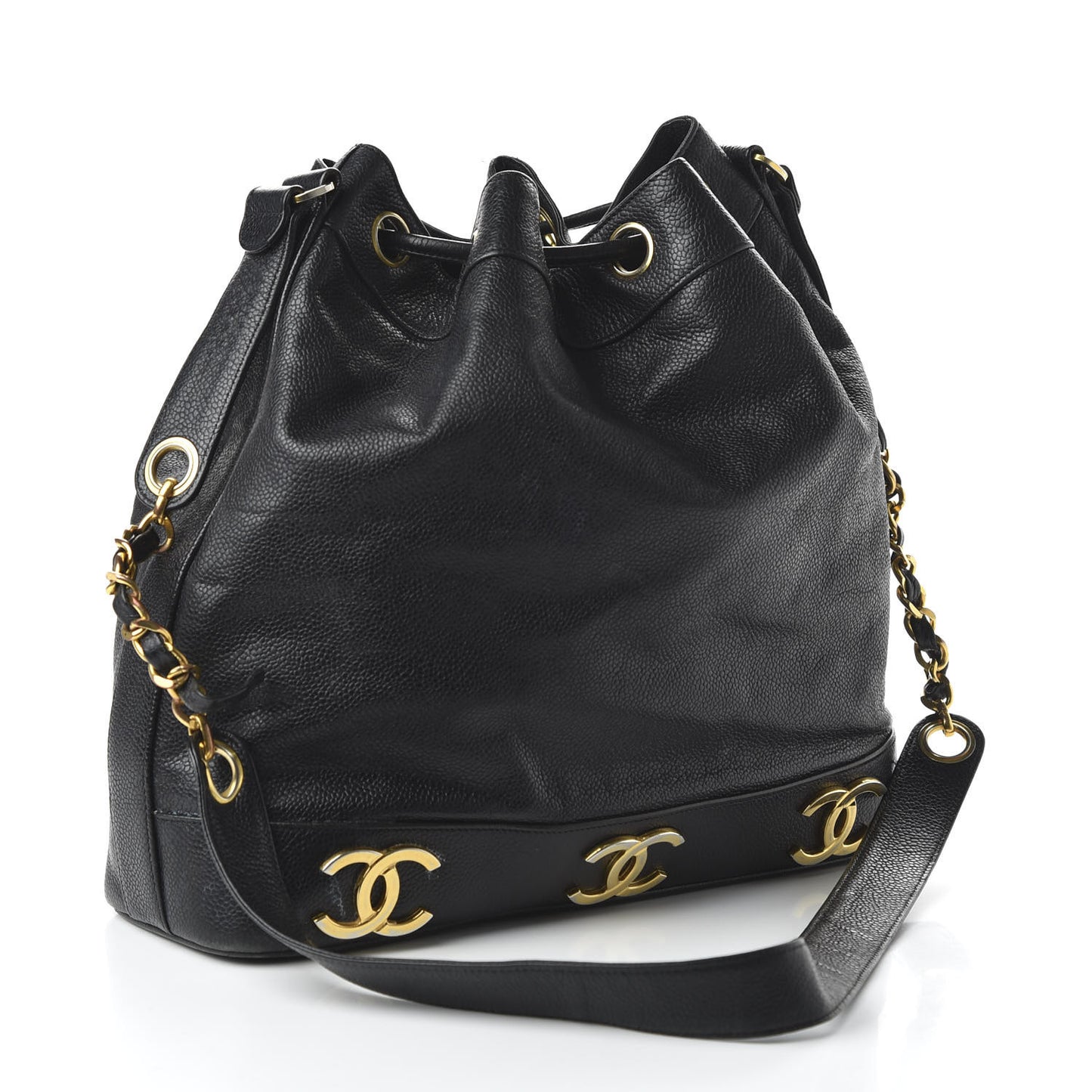 Caviar CC Drawstring Shoulder Bag Black