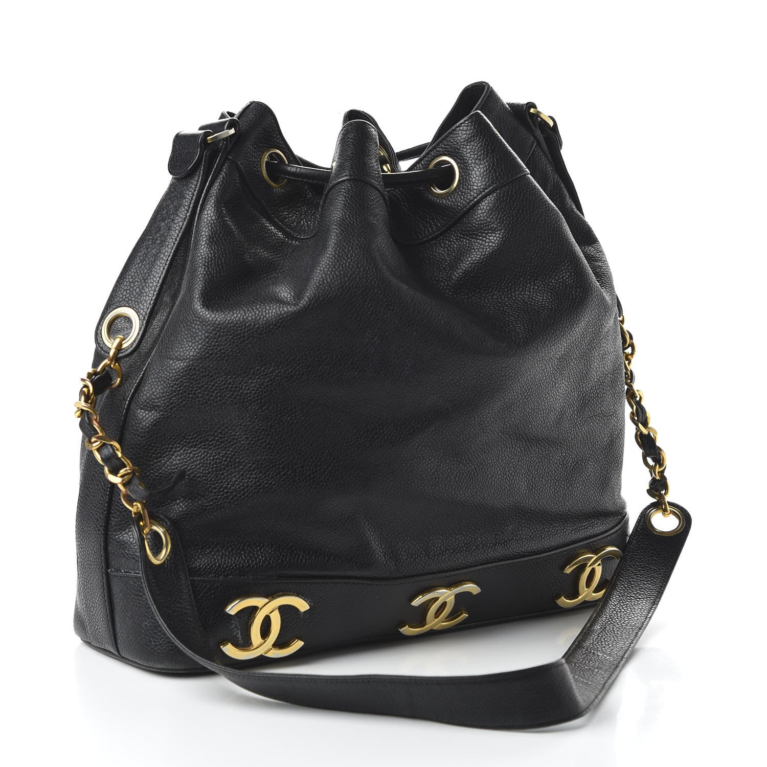 Chanel Caviar CC Drawstring Shoulder Bag Black 3 of 10