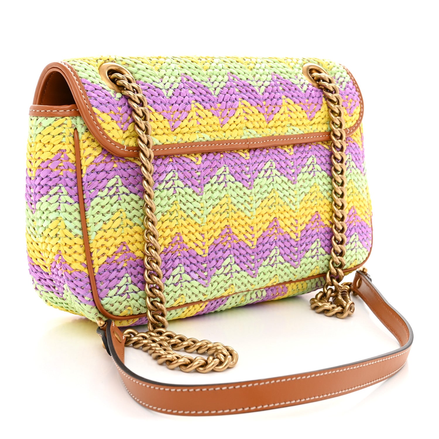 Gucci Calfskin Raffia Woven Small GG Marmont Shoulder Bag Multicolor 3 of 10