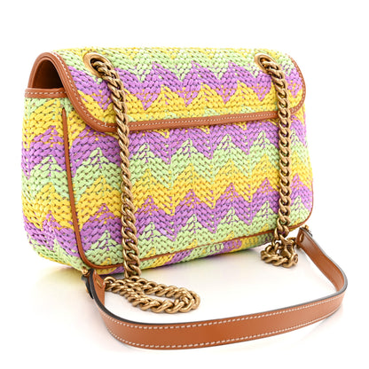 Gucci Calfskin Raffia Woven Small GG Marmont Shoulder Bag Multicolor 3 of 10