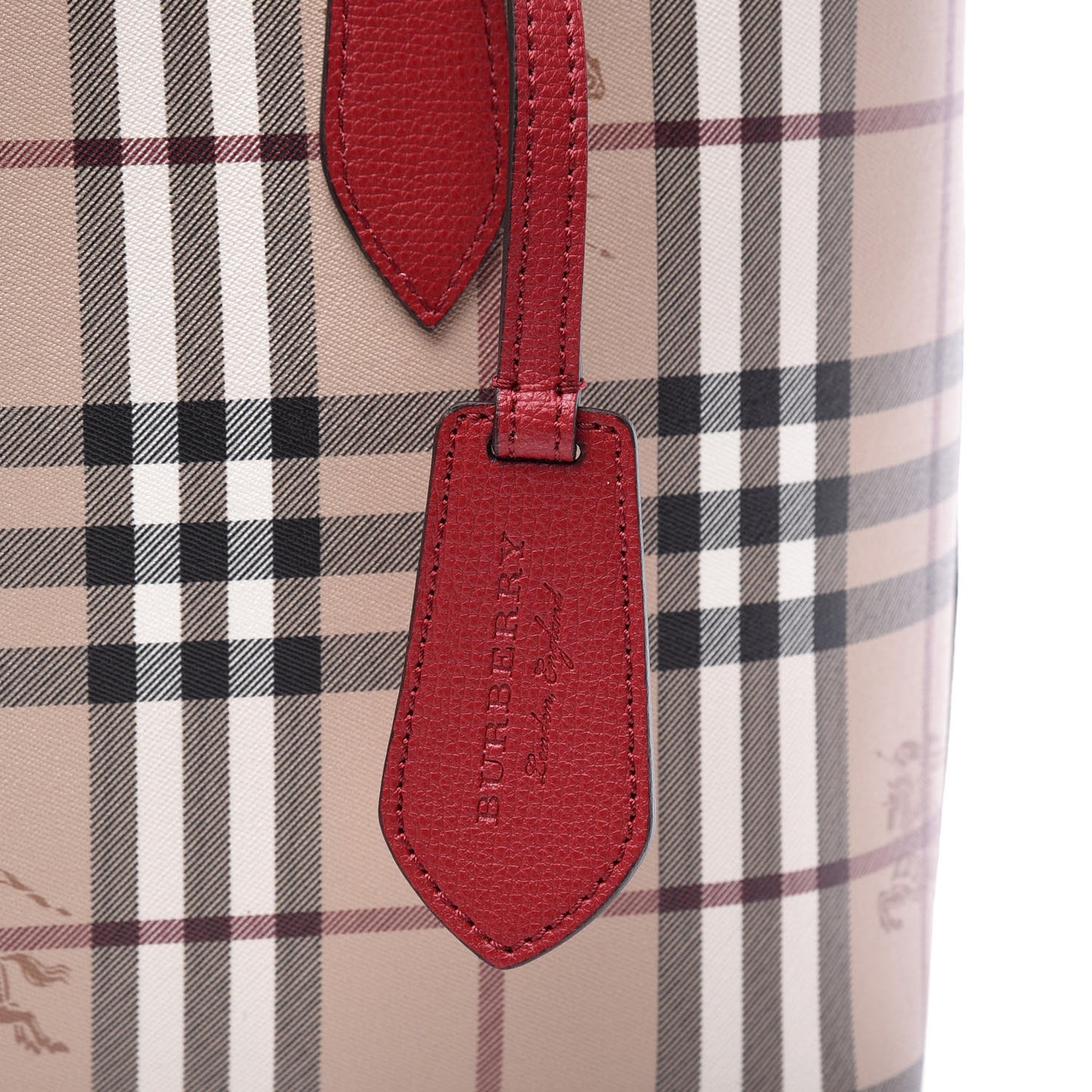 Grainy Calfskin Haymarket Check Small Reversible Tote Red
