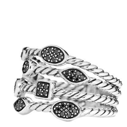 David Yurman Sterling Silver Black Diamond Confetti 4 Row Ring 58 8.25 3 of 5