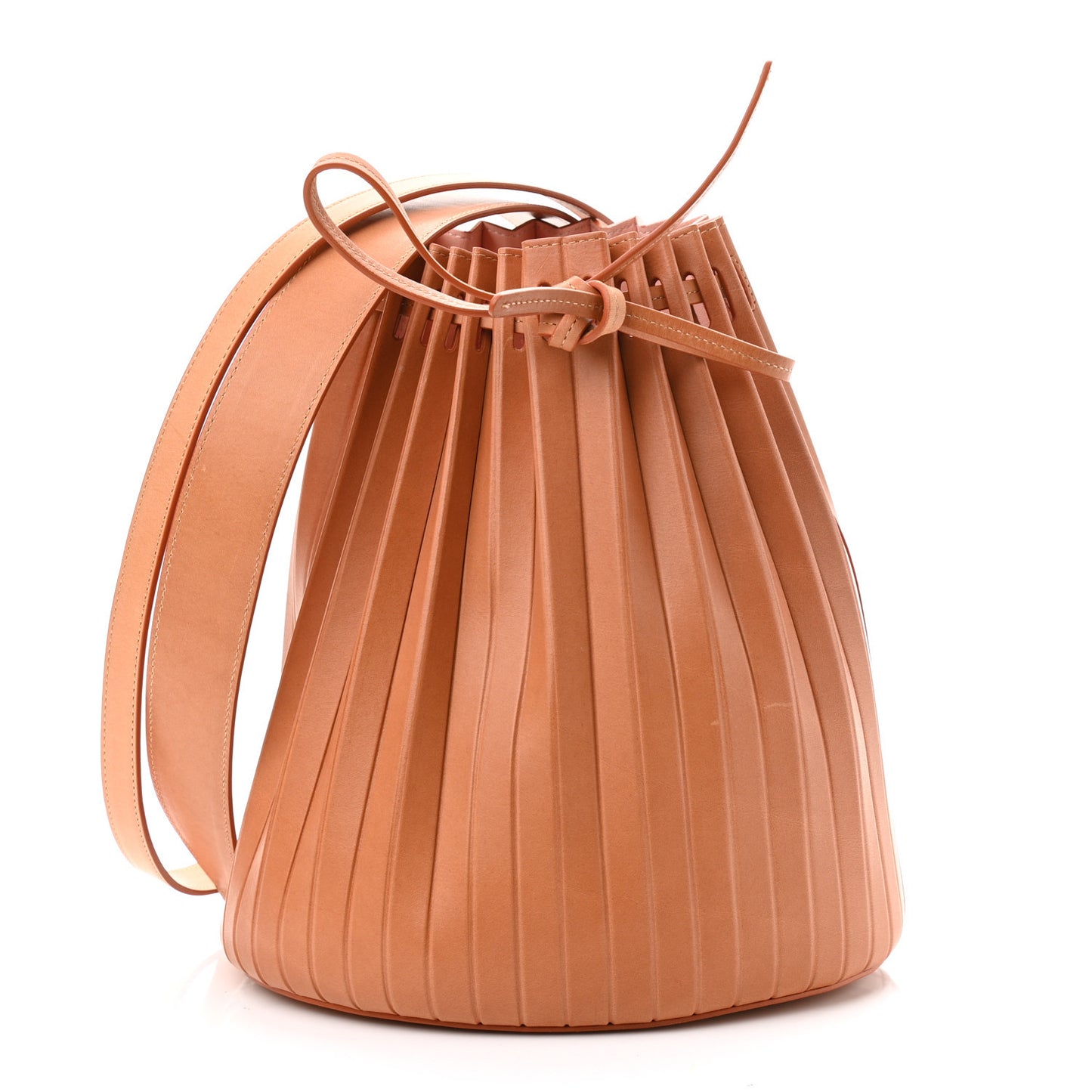 Vegetable Tanned Calfskin Pleated Bucket Bag Camello Rosa