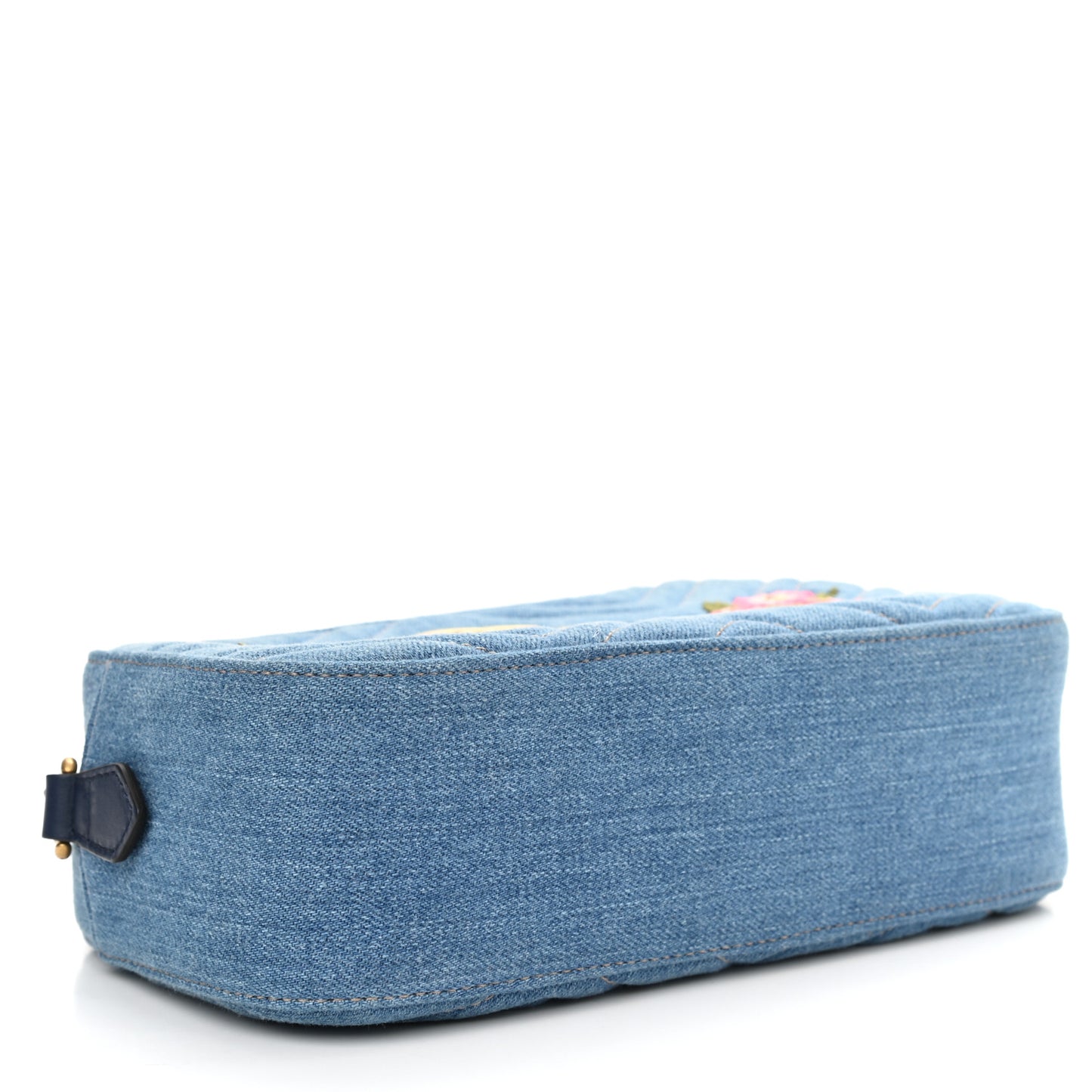 Denim Matelasse Embroidered Small GG Marmont Chain Shoulder Bag Blue