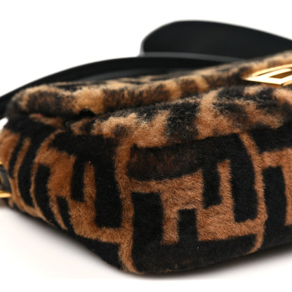 Fendi Shearling Vitello Dolce Macro FF 1974 Baguette Tobacco Black 9 of 10