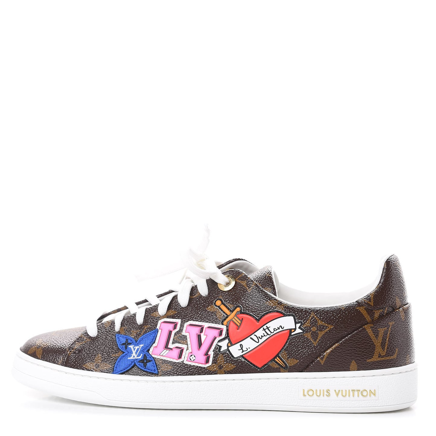 Calfskin Monogram LV Black Heart Sneakers 39.5 Cacao