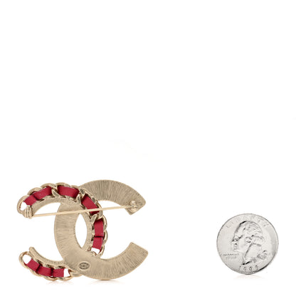 Chanel Lambskin Pearl Crystal CC Chain Brooch Pink Gold 2 of 3