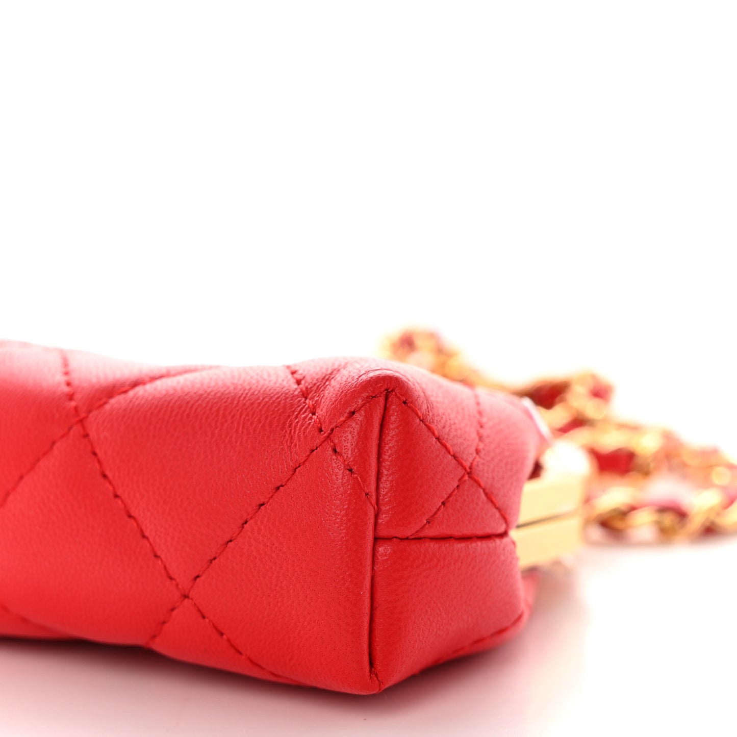 Lambskin Quilted Mini Kiss Lock Clutch With Chain Red