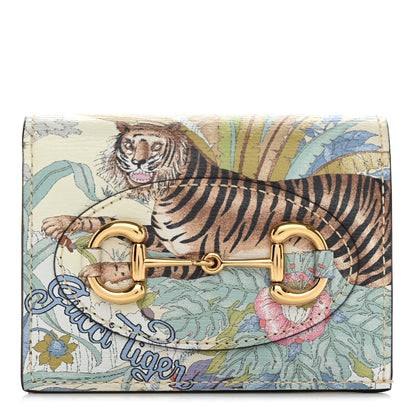 Gucci New Shangai Calfskin Tiger Savanah Horsebit 1955 Card Case Wallet Chalky White Multicolor 1 of 11