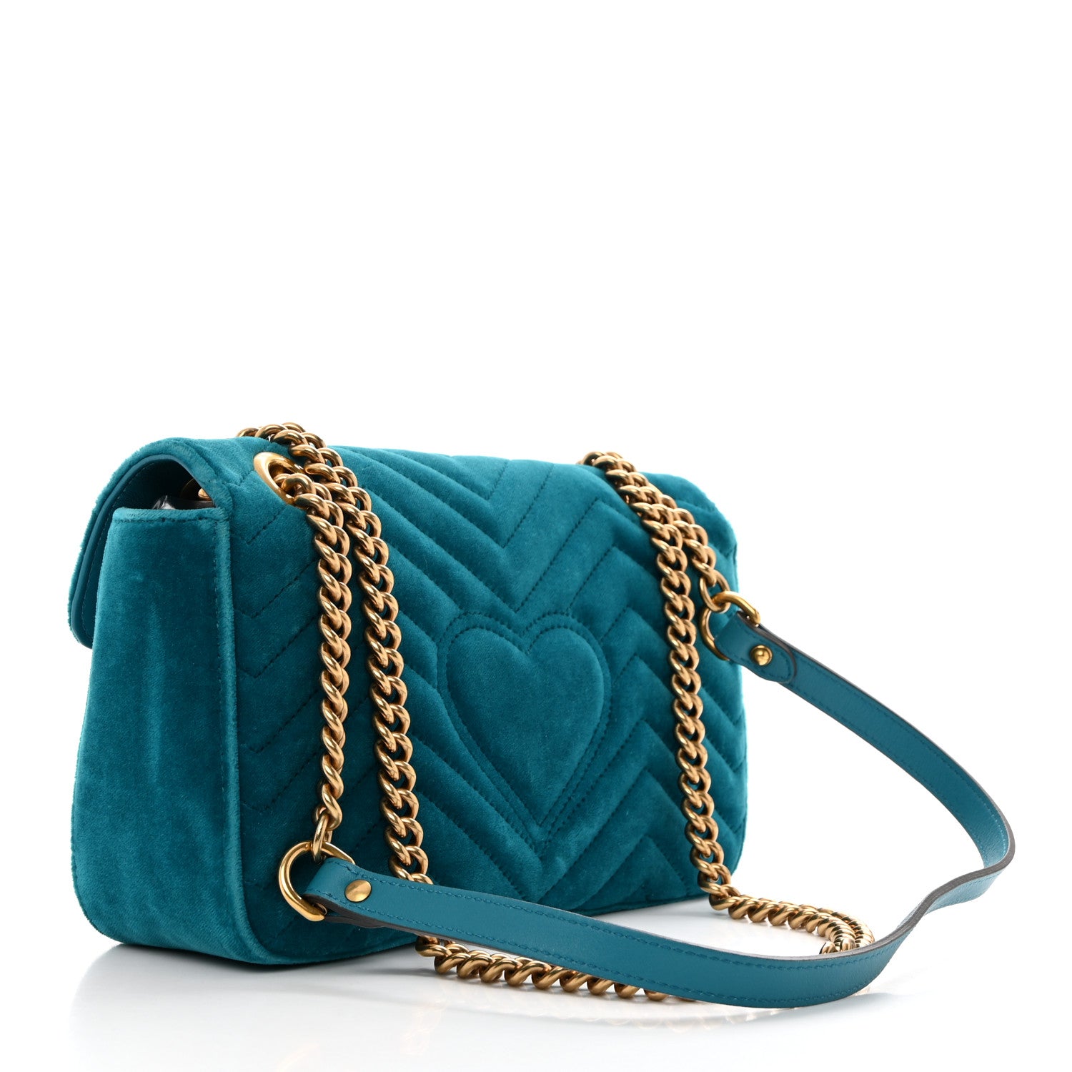 Gucci Velvet Matelasse Small GG Marmont Shoulder Bag Pavone Cyan 3 of 10