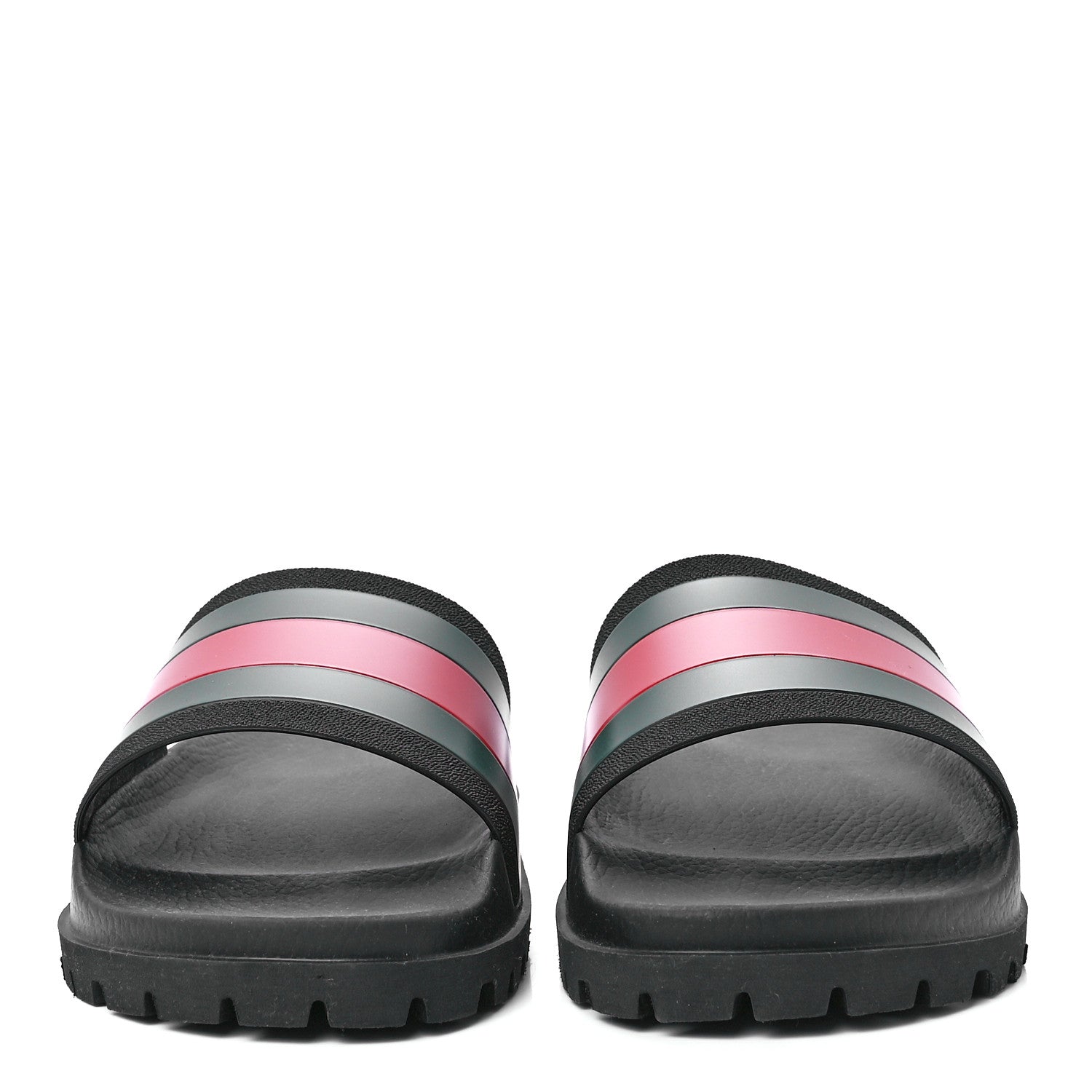 Gucci Rubber Web Mens Lug Sole Slide Sandals 13 Black Green Red 2 of 7