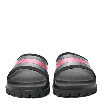 Gucci Rubber Web Mens Lug Sole Slide Sandals 13 Black Green Red 2 of 7