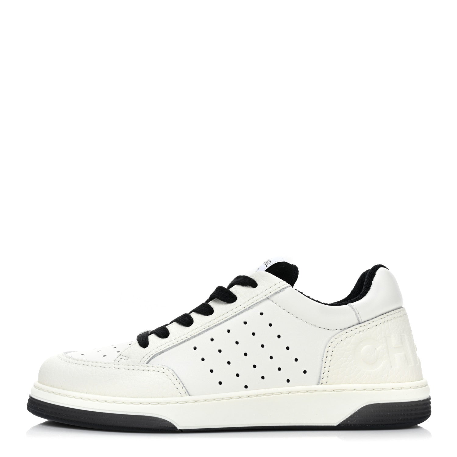 Chanel Grained Calfskin Fabric Womens Logo Sneakers 39 White Black 1 of 10