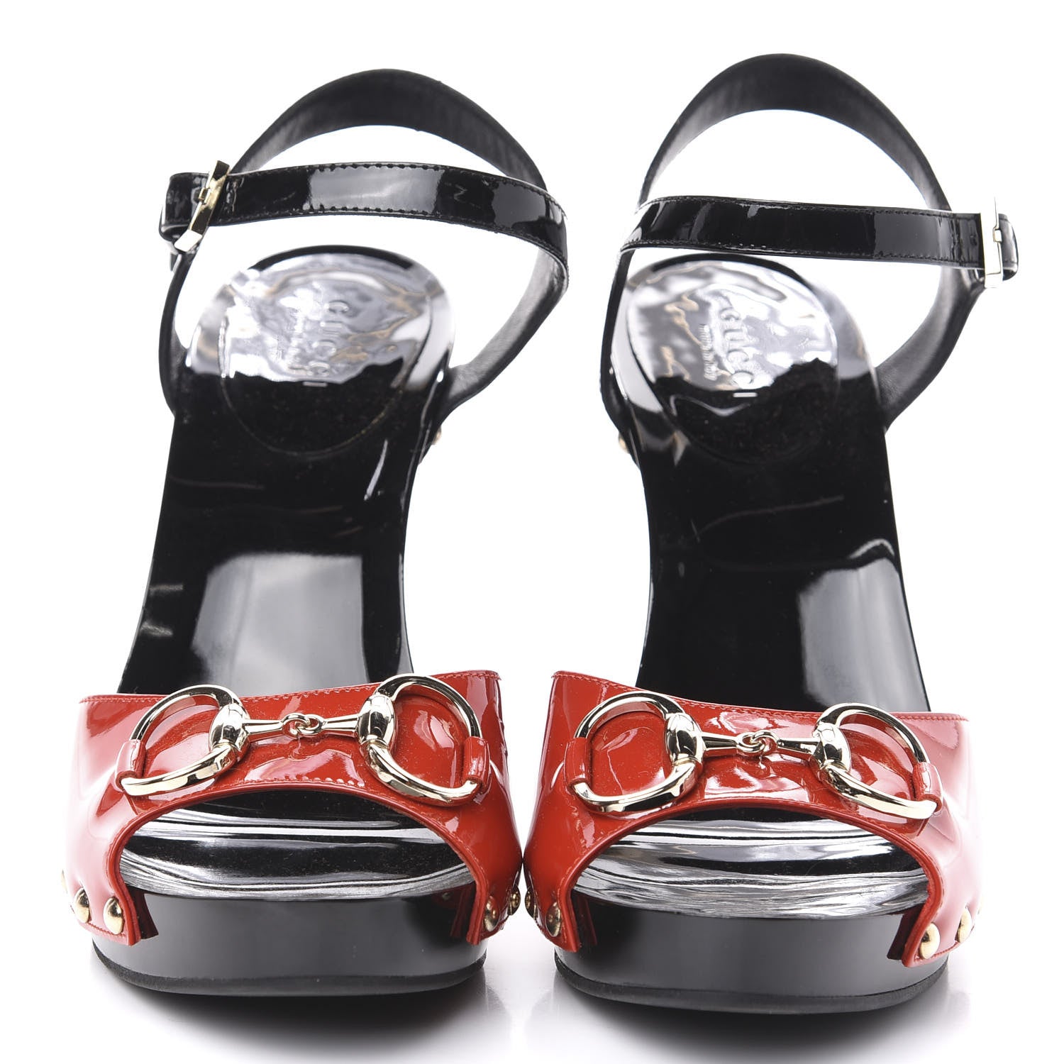 Gucci Patent Horsebit Peep Toe Heels 36.5 Black Red 2 of 10