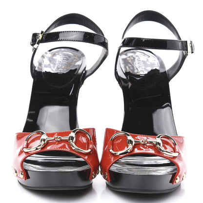 Gucci Patent Horsebit Peep Toe Heels 36.5 Black Red 2 of 10