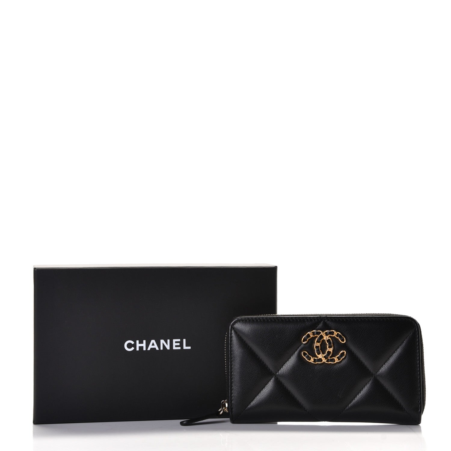 Chanel Shiny Goatskin Quilted Chanel 19 Long Zipped Around Wallet Black 2 of 8