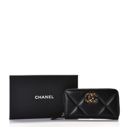 Chanel Shiny Goatskin Quilted Chanel 19 Long Zipped Around Wallet Black 2 of 8