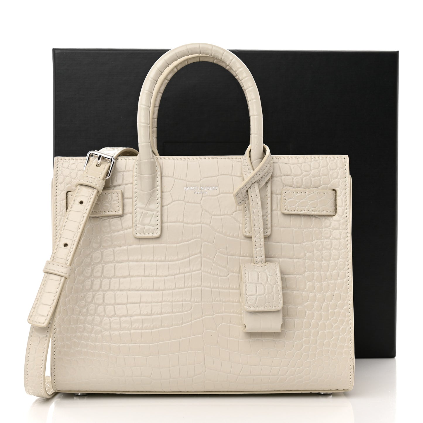 Calfskin Crocodile Embossed Nano Sac De Jour Crema Soft