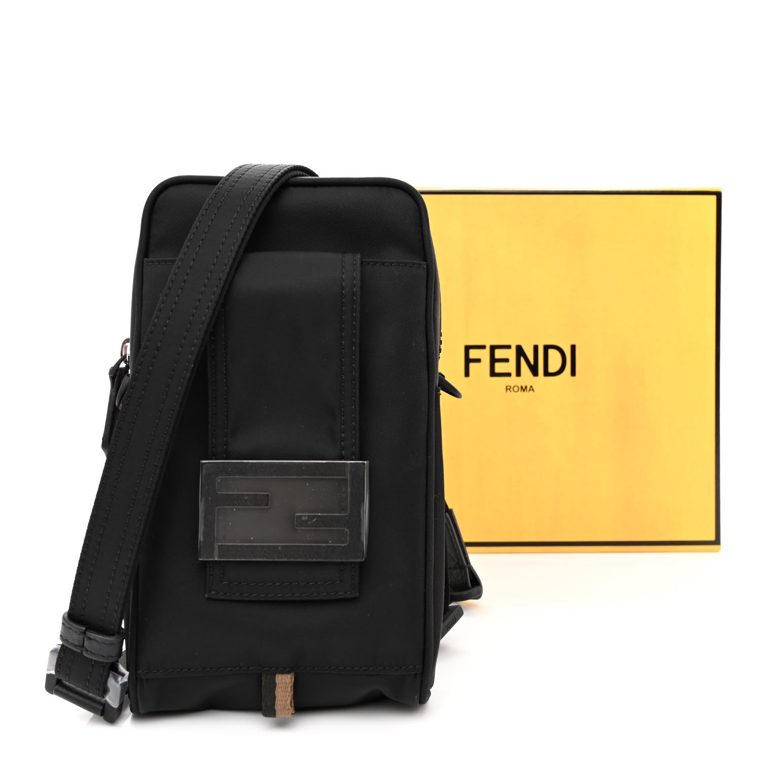 Fendi Econyl Nylon Cuoio Romano Monochrome Baguette Crossbody Phone Pouch Black 11 of 11