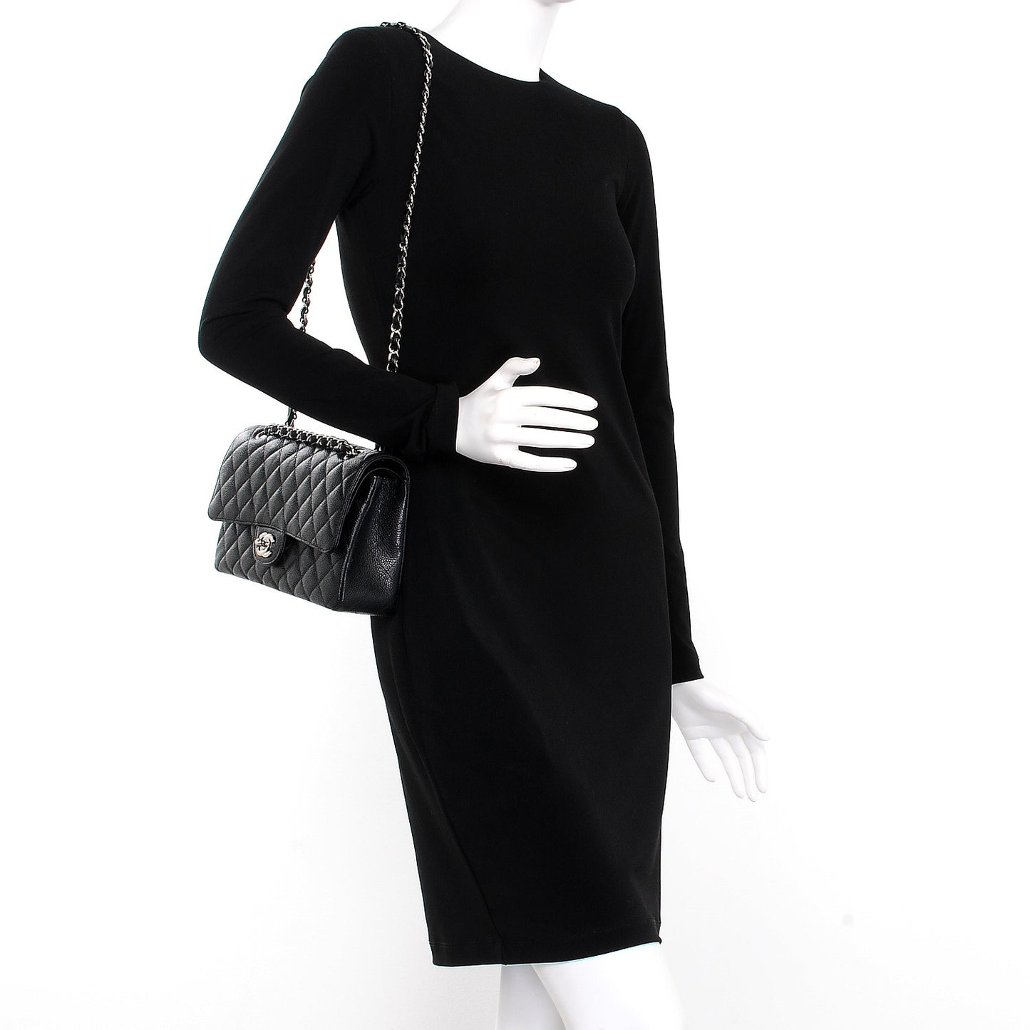 Caviar Quilted Medium Double Flap Black