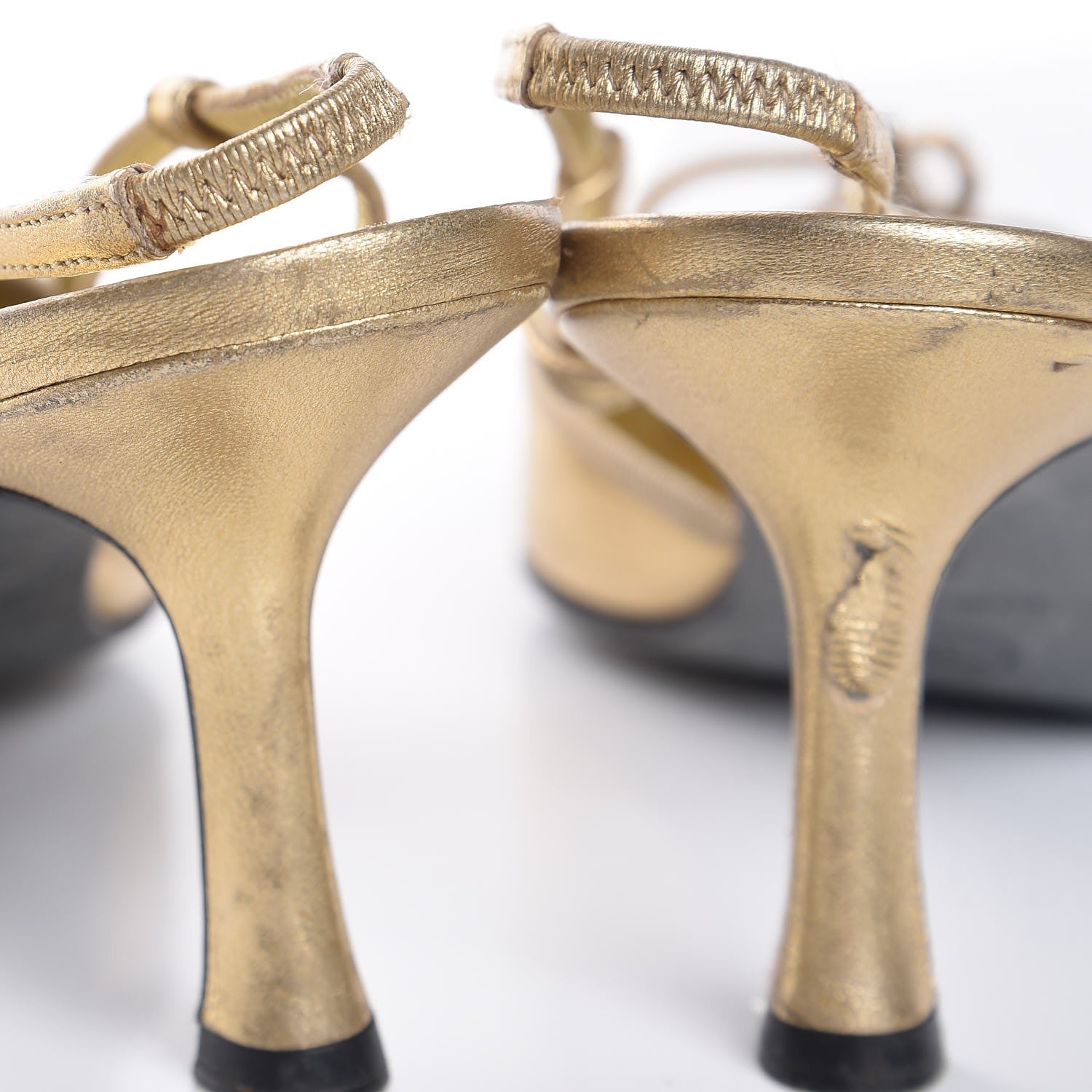Chanel Metallic Lambskin Satin Slingback Pumps 38 Gold 17 of 17