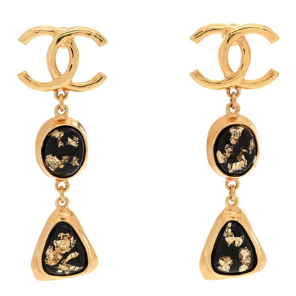 Chanel Resin CC Drop Earrings Gold Black 1 of 5