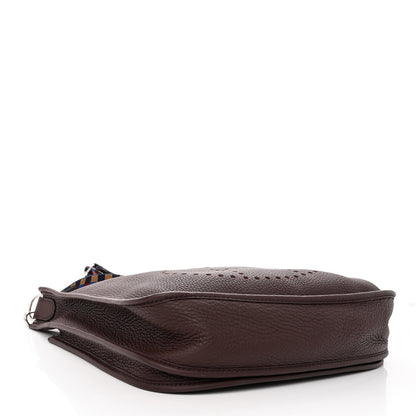 Hermes Taurillon Clemence Quadrille Evelyne III PM Rouge Sellier Bleu Billard Biscuit Rouge H 4 of 11