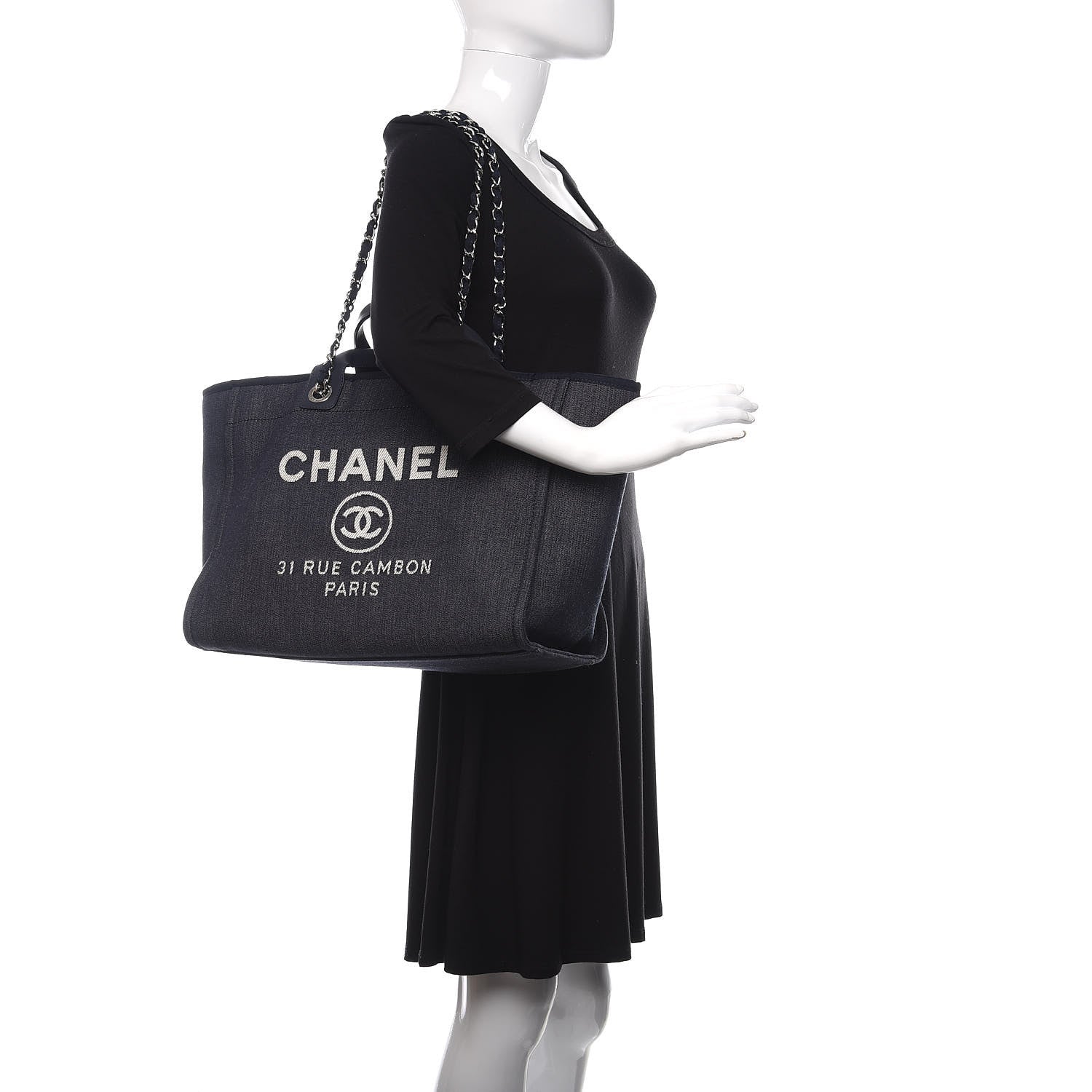 Chanel Denim Medium Deauville Tote Dark Blue 2 of 11