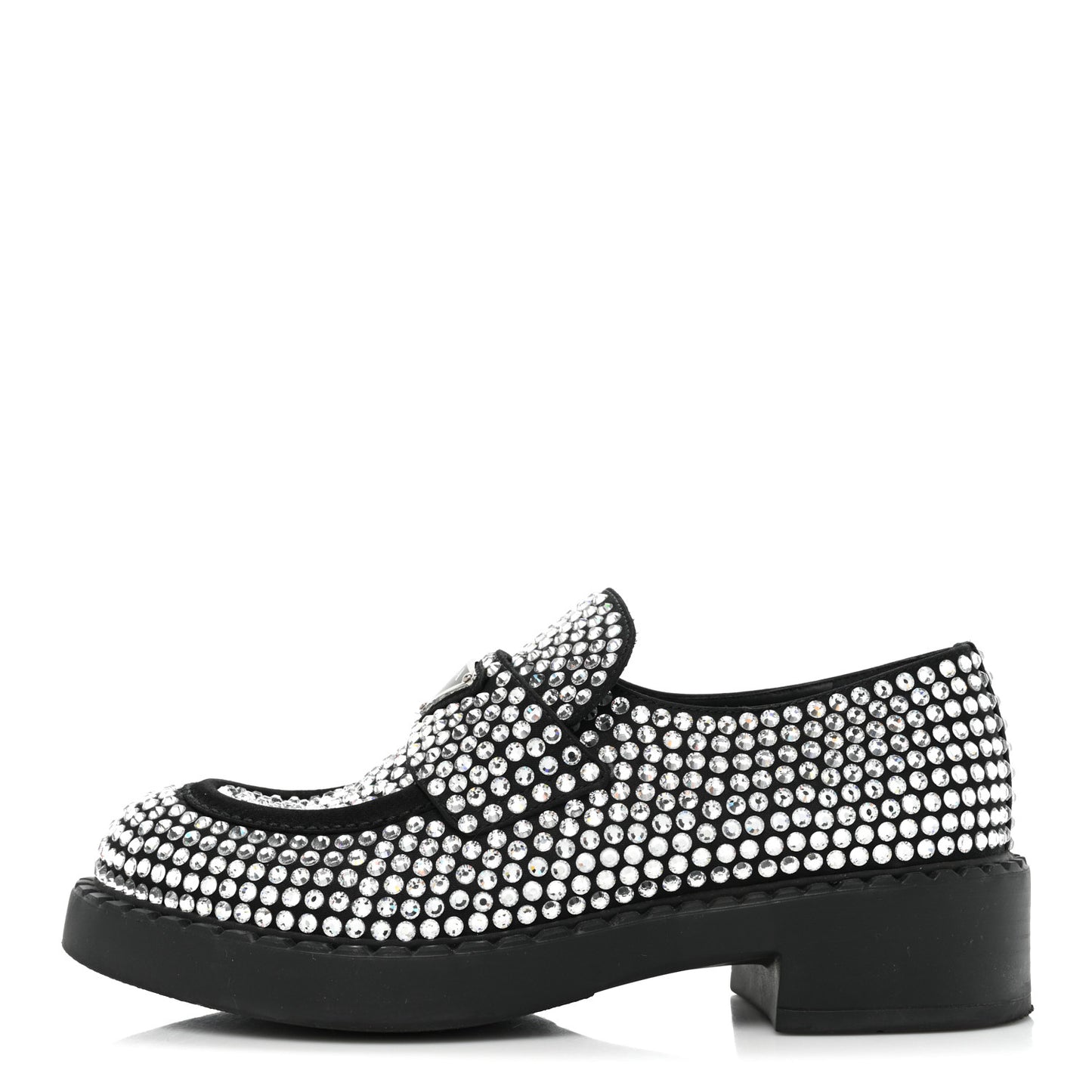 Satin Crystal Metal Triangle Logo 50mm Loafers 36 Cristal