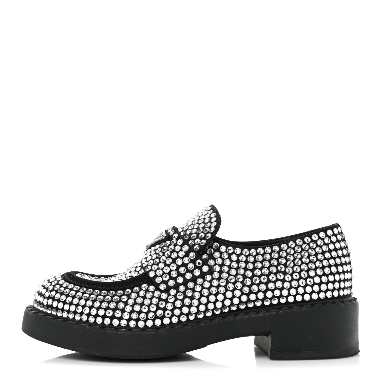 Prada Satin Crystal Metal Triangle Logo 50mm Loafers 36 Cristal 1 of 11