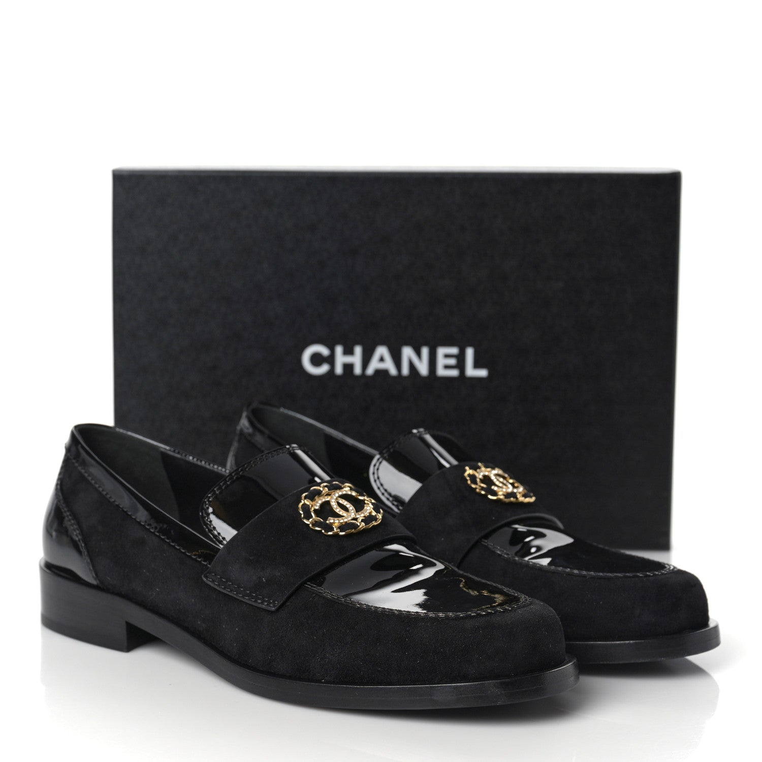 Chanel Patent Calfskin Suede Kidskin CC Loafers 40.5 Black 9 of 9