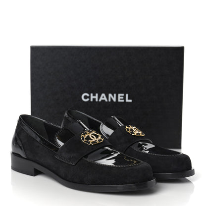 Chanel Patent Calfskin Suede Kidskin CC Loafers 40.5 Black 9 of 9