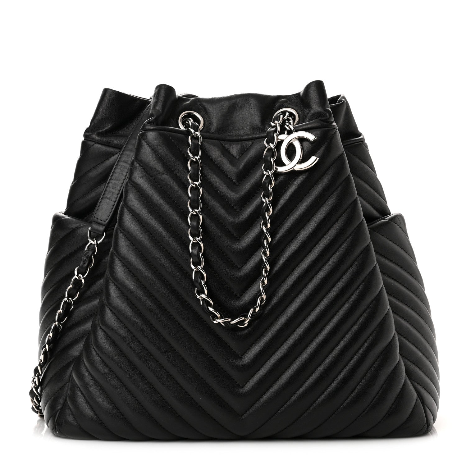 Chanel Lambskin Chevron Large Urban Spirit Drawstring Bag Black 1 of 10