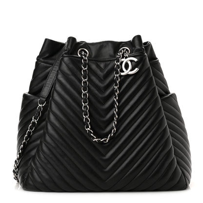 Chanel Lambskin Chevron Large Urban Spirit Drawstring Bag Black 1 of 10
