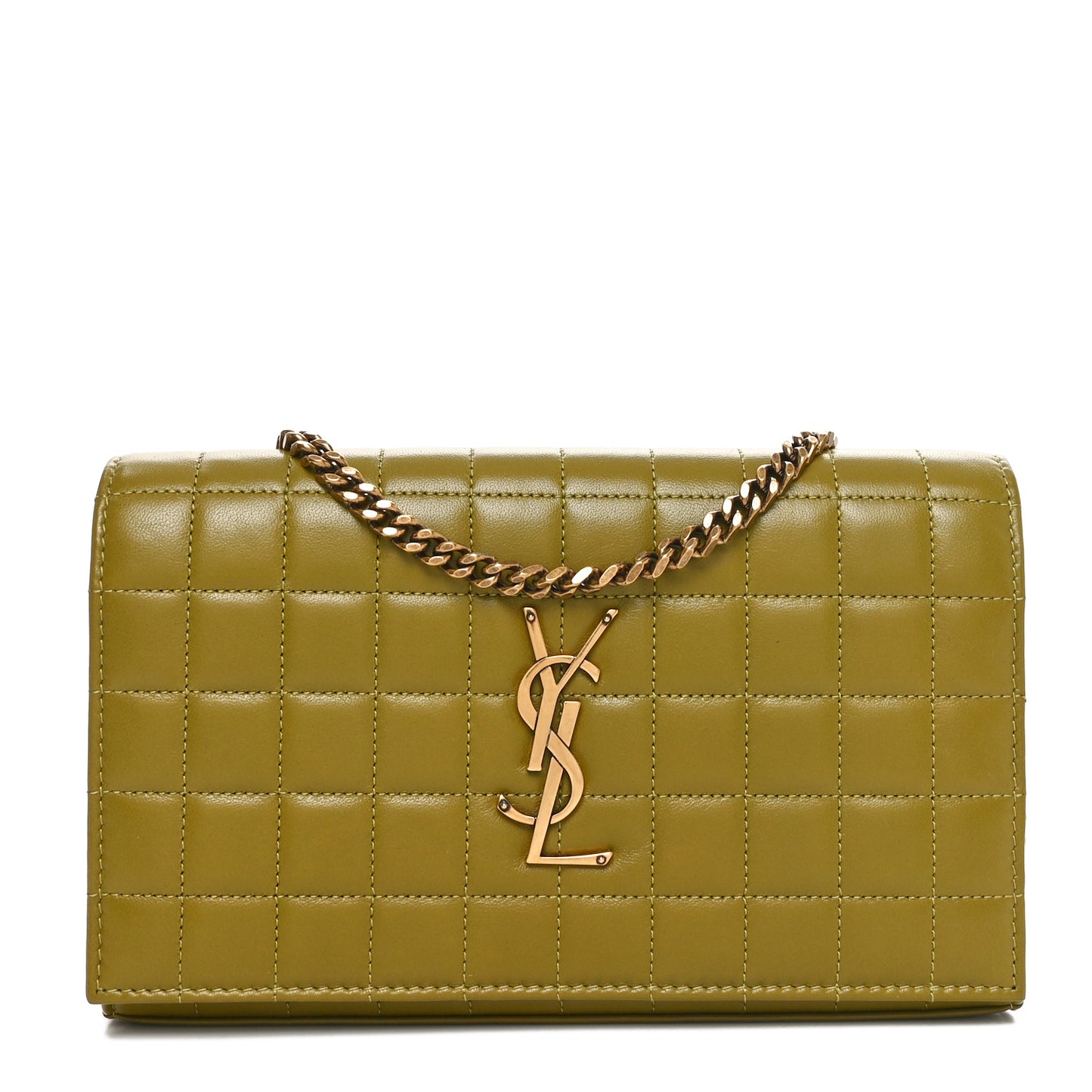 Lambskin Carre Quilted Cassandre Chain Wallet Olive Drab