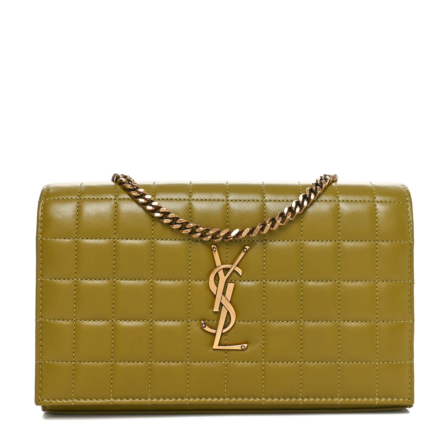 Saint Laurent Lambskin Carre Quilted Cassandre Chain Wallet Olive Drab 1 of 10
