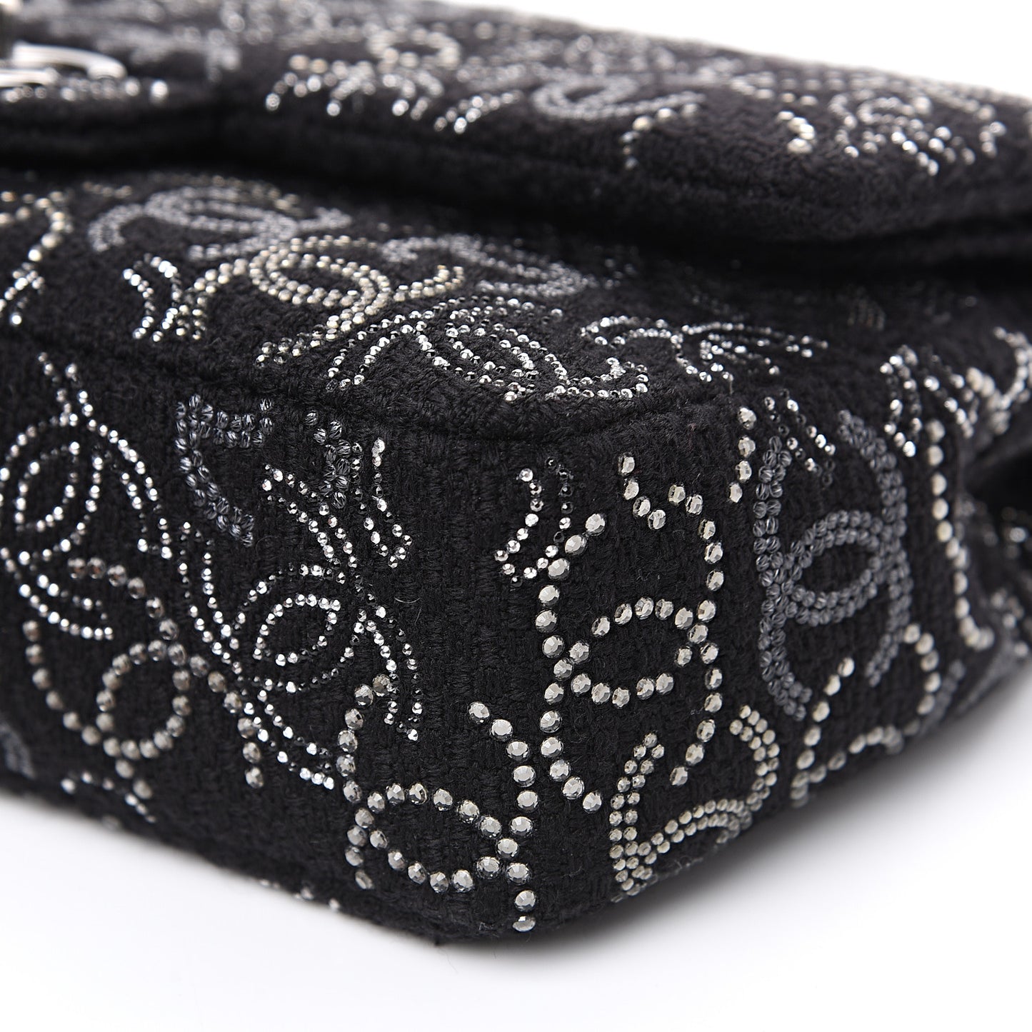 Tweed Strass Medium Pudong Double Flap Black