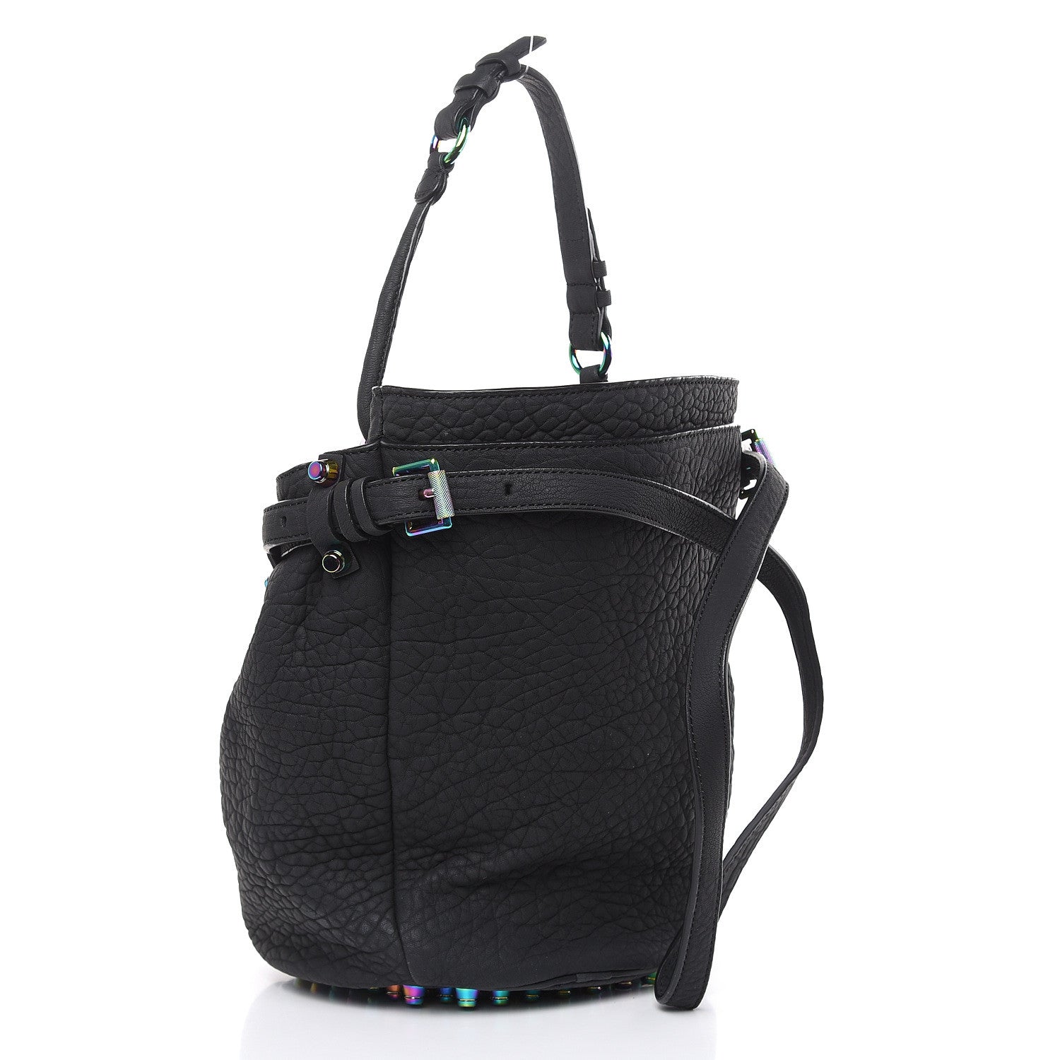 Alexander Wang Pebbled Lambskin Diego Bucket Black Iridescent Hardware 3 of 10