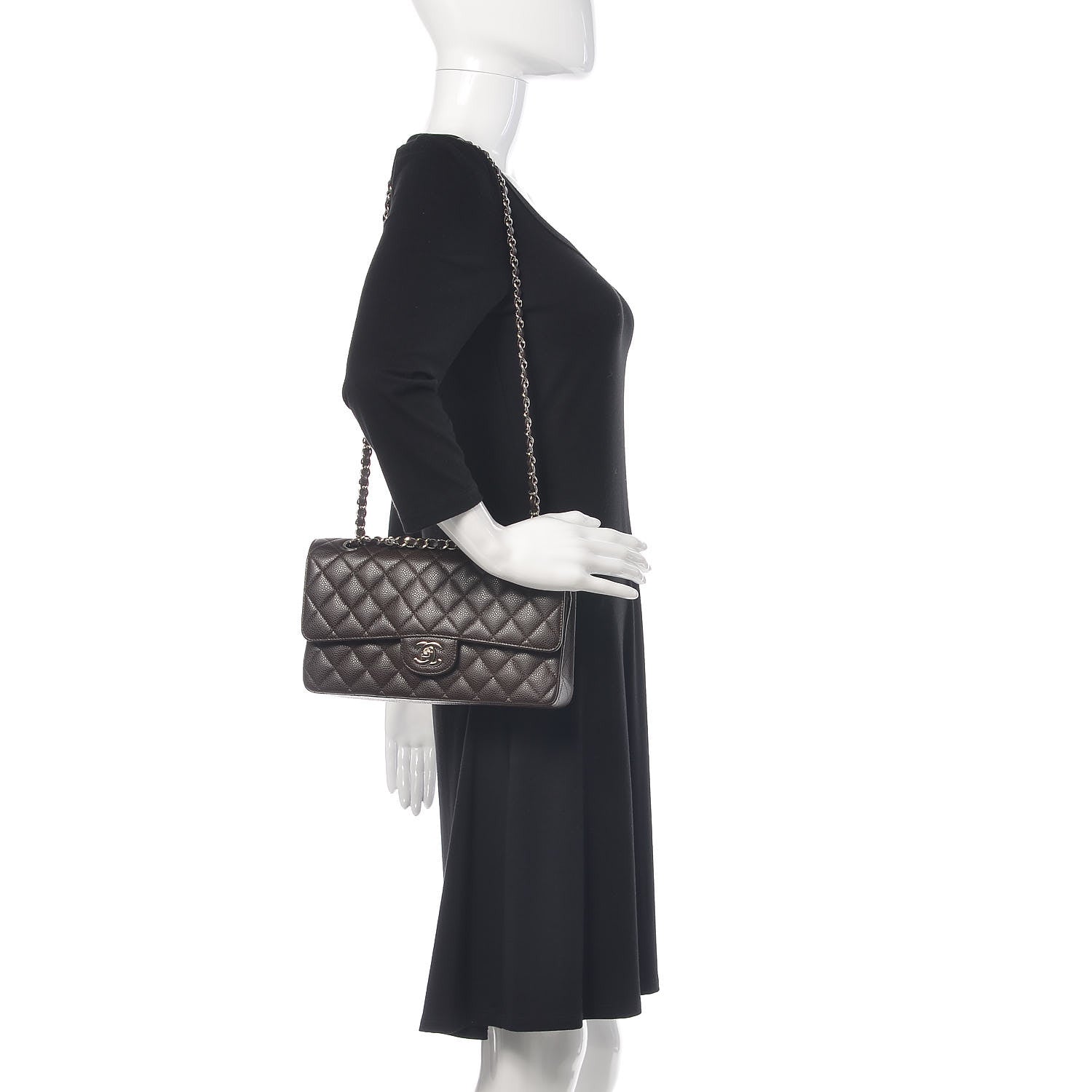 Chanel Caviar Quilted Medium Double Flap Brown 3 of 12