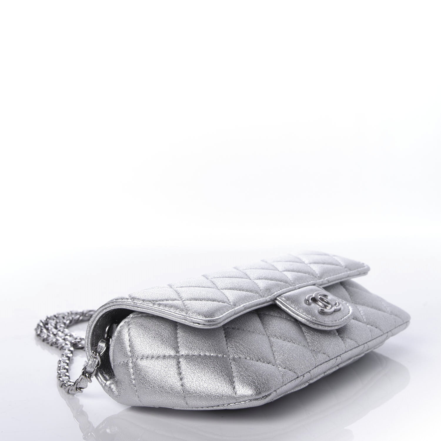 Chanel Metallic Lambskin Quilted Glasses Case With Chain Silver 4 of 9