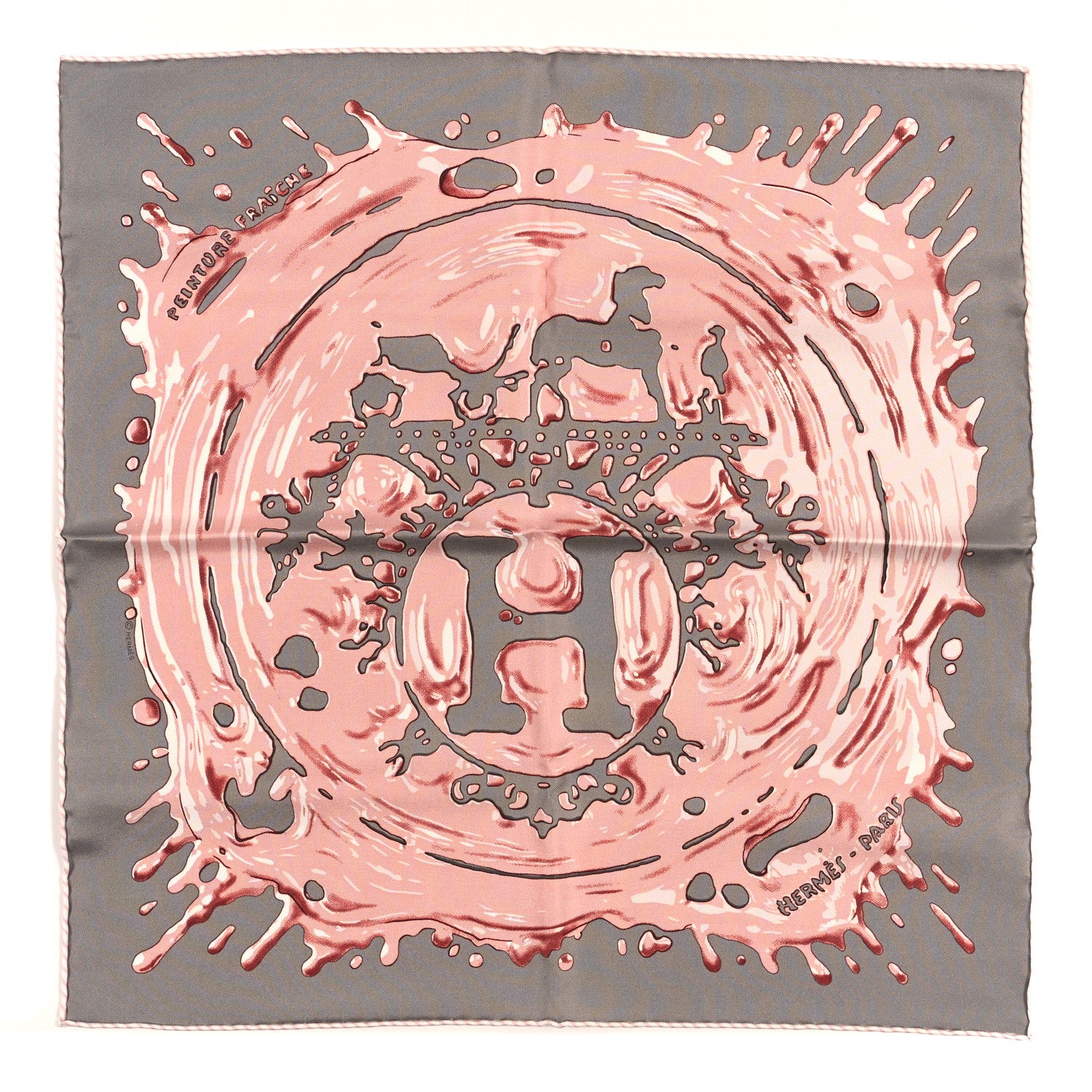 Hermes Silk Peinture Fraiche Scarf 45 Gris Acier Vieux Rose 1 of 3
