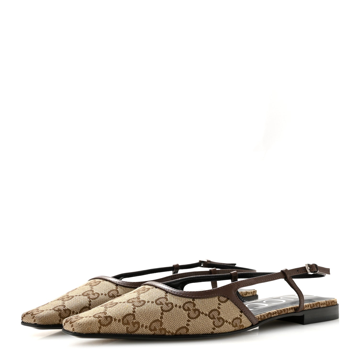 Gucci GG Monogram Malaga Kid Square G 35mm Slingback Pumps 39 Beige Ebony New Acero 4 of 10