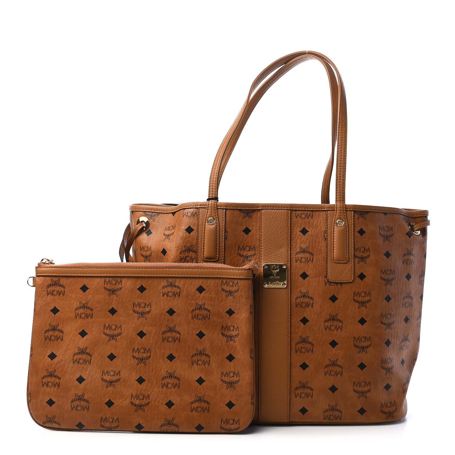 MCM Visetos Medium Liz Reversible Shopper Tote Cognac 1 of 13