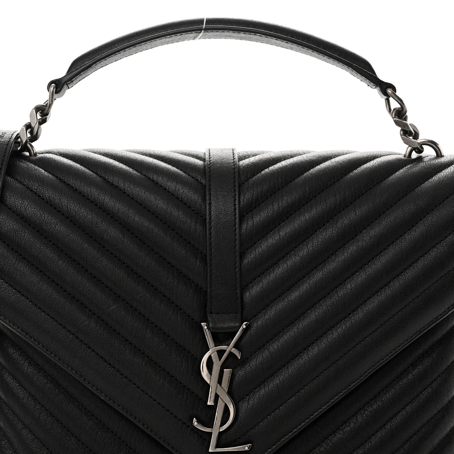 Sheepskin Matelasse Chevron Monogram Large College Satchel Black