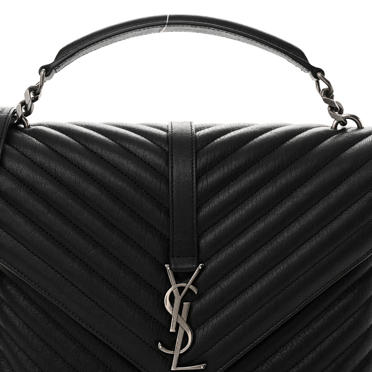 Saint Laurent Sheepskin Matelasse Chevron Monogram Large College Satchel Black 8 of 10