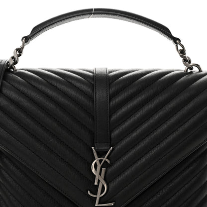 Saint Laurent Sheepskin Matelasse Chevron Monogram Large College Satchel Black 8 of 10