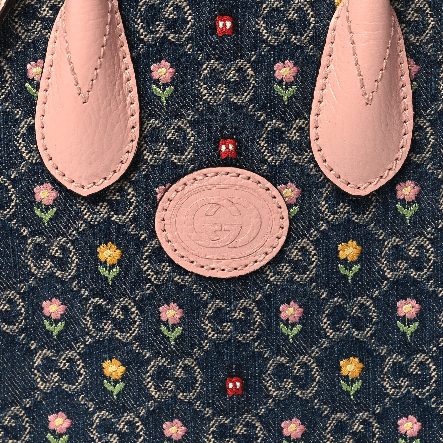 Gucci New Denim Flower GG Monogram Dollar Calfskin Mini Retro Interlocking G Tote Bag Blue Tea Multicolor Powder Pink 8 of 10