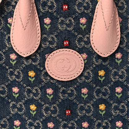 Gucci New Denim Flower GG Monogram Dollar Calfskin Mini Retro Interlocking G Tote Bag Blue Tea Multicolor Powder Pink 8 of 10