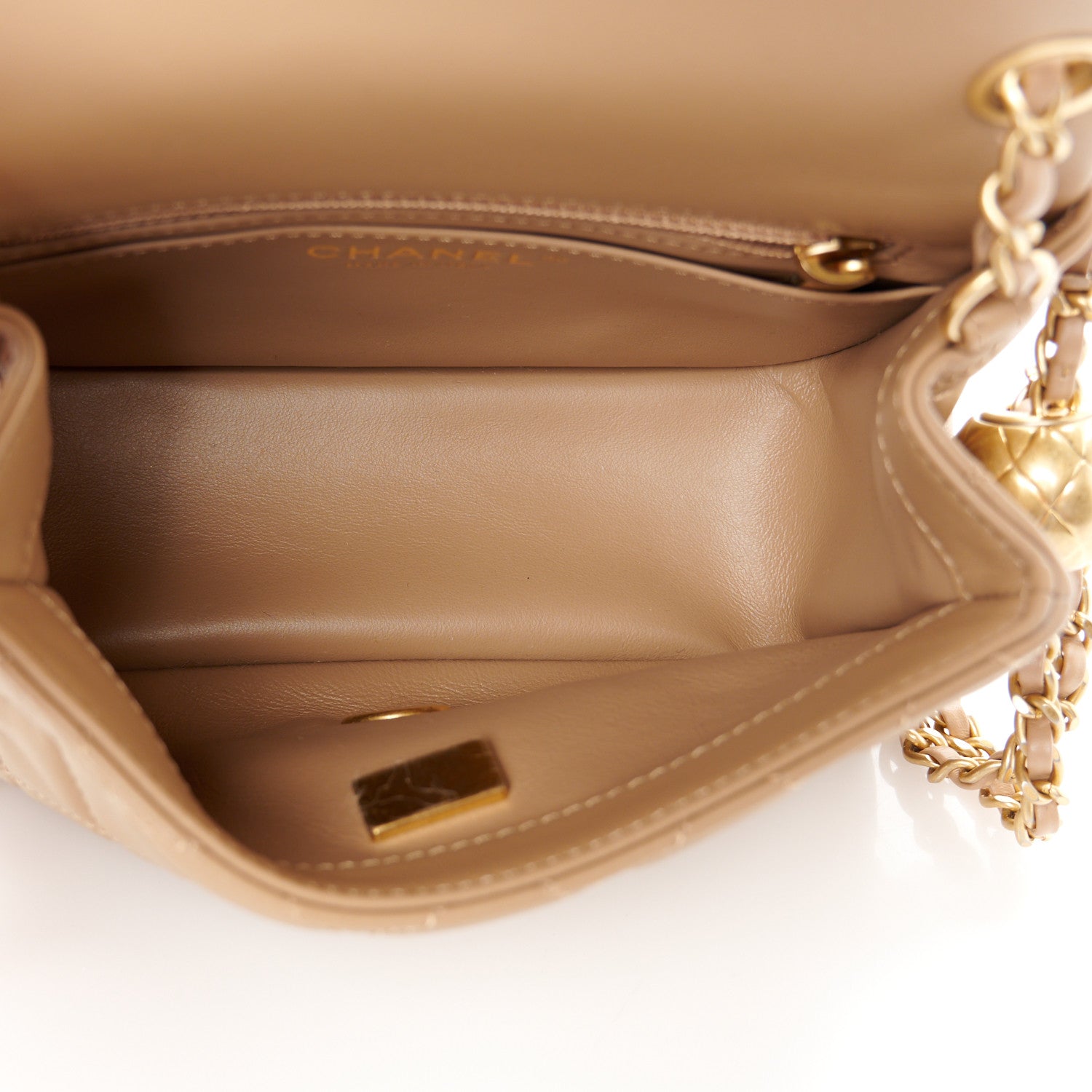 Chanel Lambskin Quilted Mini Pearl Crush Flap Dark Beige 5 of 12